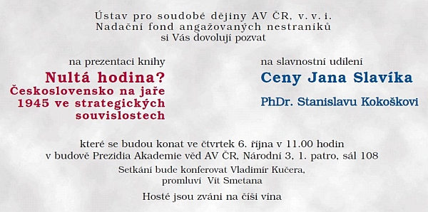 Cena NFAN Jana Slavíka Stanislavu Kokoškovi 6.10.2011